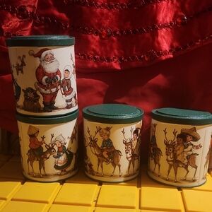 Potpourri Press, 1992 Vintage, Festive, Christmas, Kitchen Set Of Four Canisters